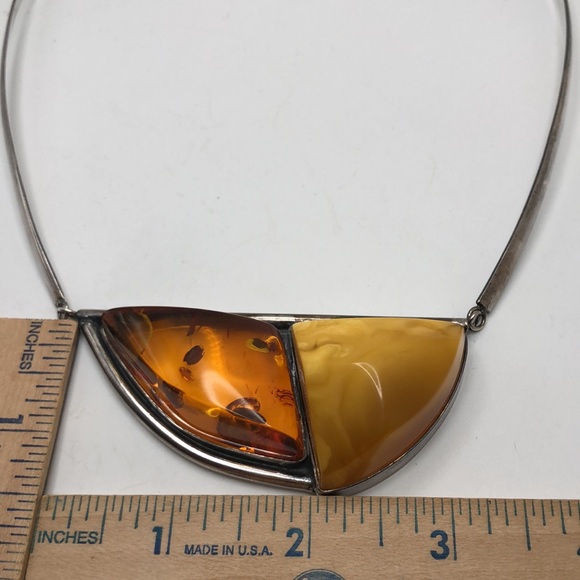 Genuine Baltic Amber Silver Tone Collar Necklace - Picture 9 of 14